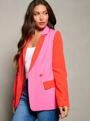 WOMEN'S LONG SLEEVE BUTTON CLOSURE COLORBLOCK BLAZER