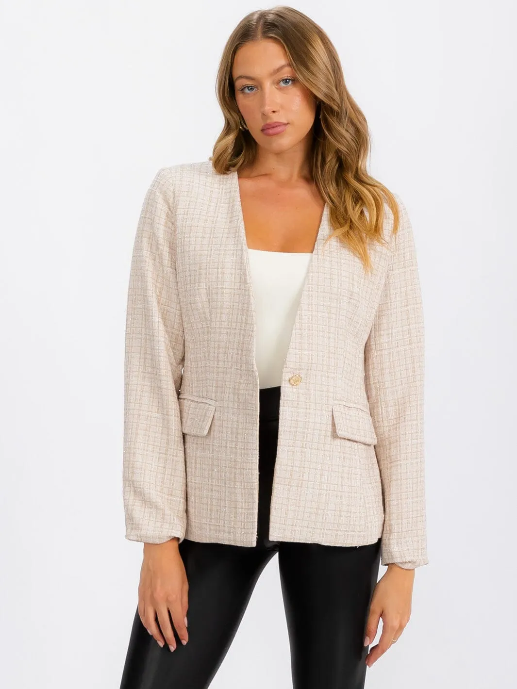 WOMEN'S LONG SLEEVE BUTTON CLOSURE FRONT POCKET BLAZER