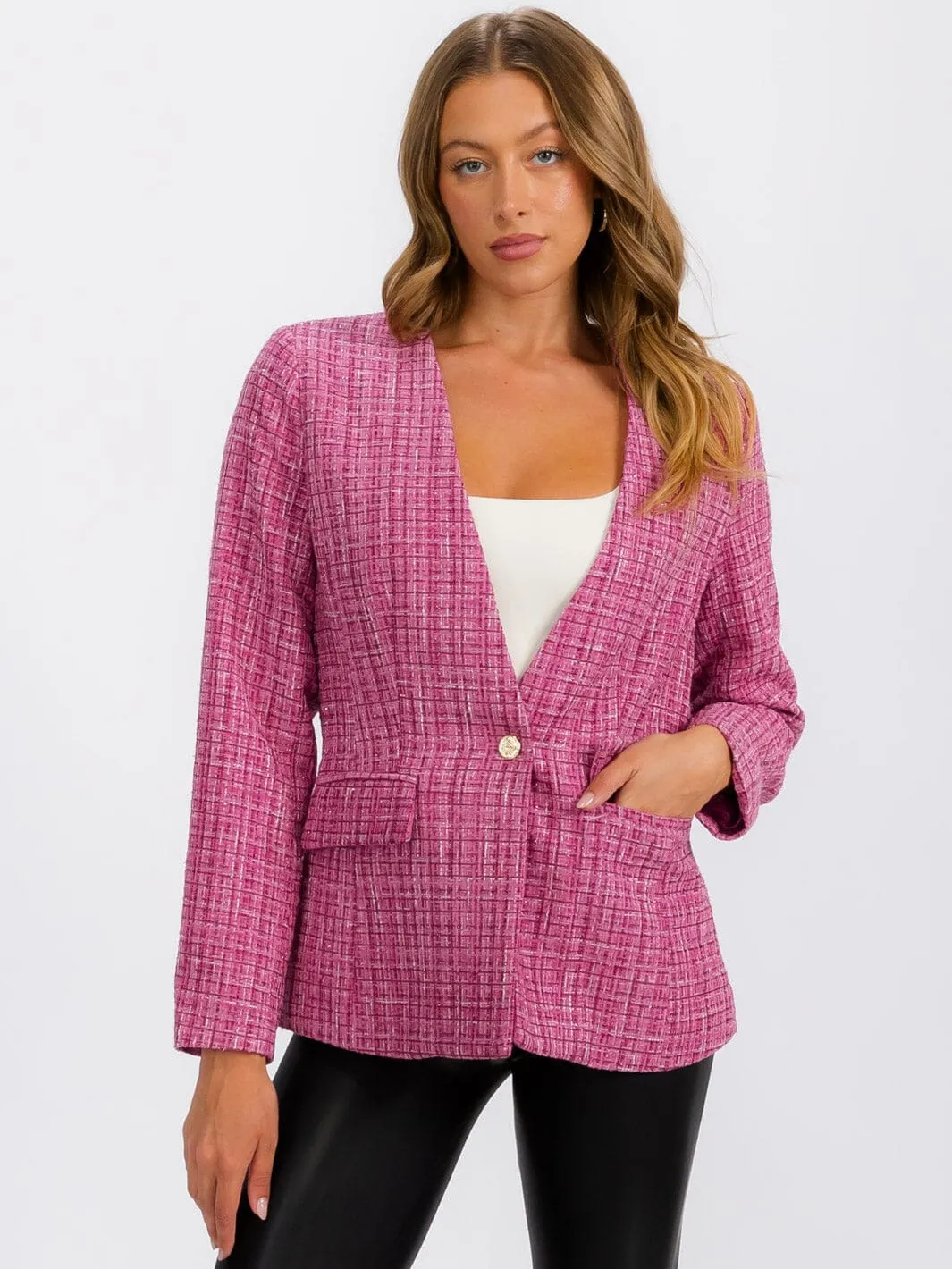 WOMEN'S LONG SLEEVE BUTTON CLOSURE FRONT POCKET BLAZER