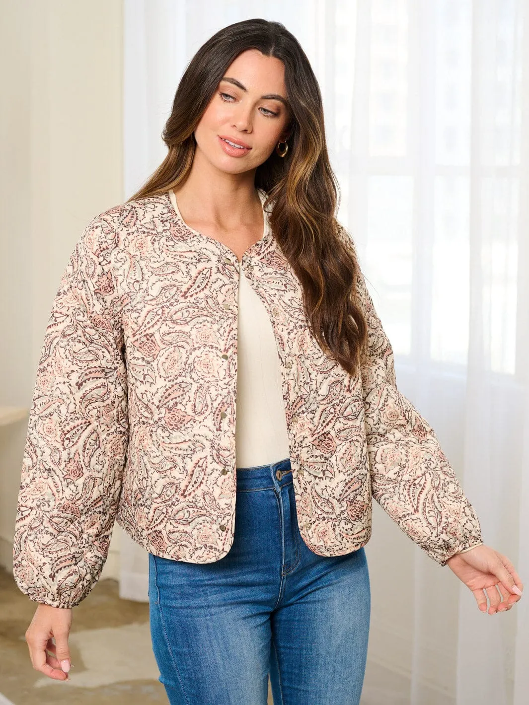 WOMEN'S LONG SLEEVE BUTTON CLOSURE MULTI PRINT BLAZER