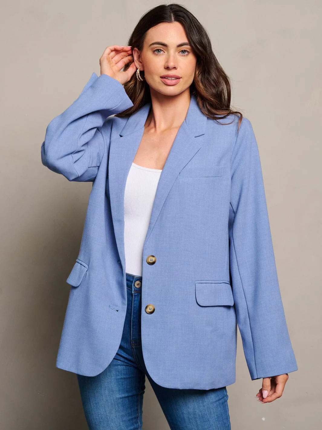 WOMEN'S LONG SLEEVE BUTTON CLOSURE POCKETS BLAZER