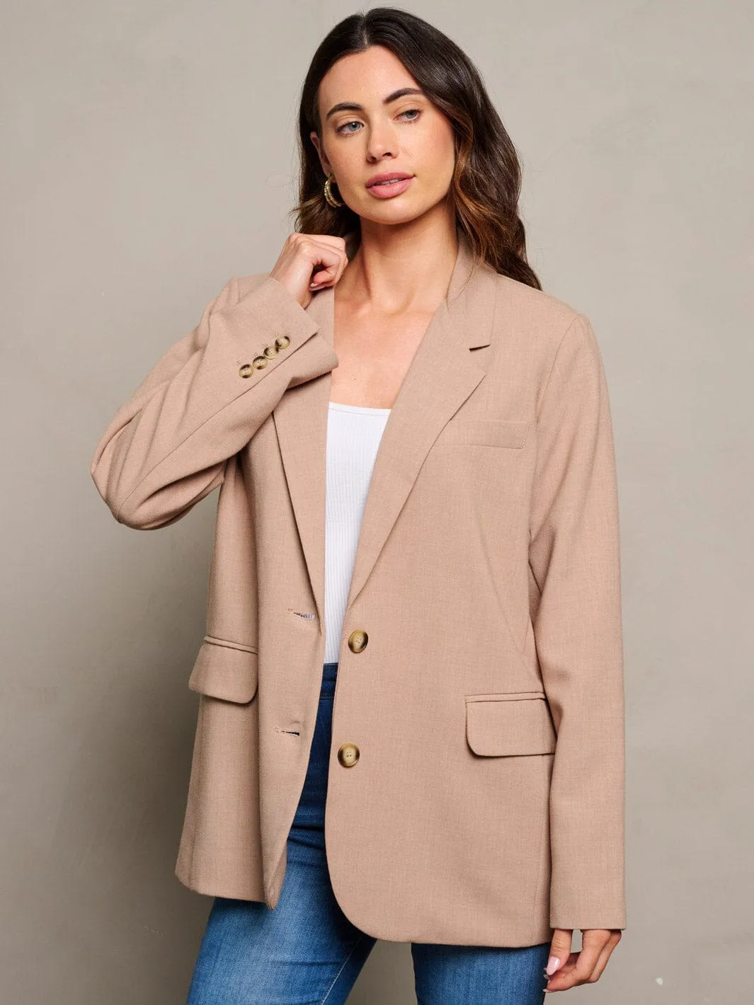 WOMEN'S LONG SLEEVE BUTTON CLOSURE POCKETS BLAZER