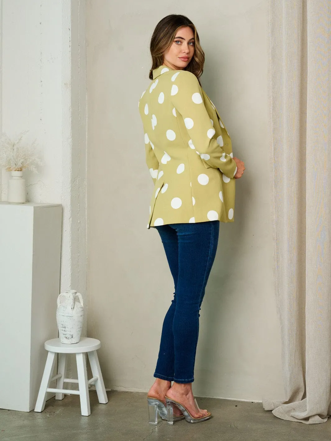 WOMEN'S LONG SLEEVE BUTTON CLOSURE POLKA DOTS BLAZER