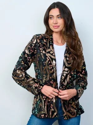 WOMEN'S LONG SLEEVE BUTTON CLOSURE SEQUINS PRINT BLAZER