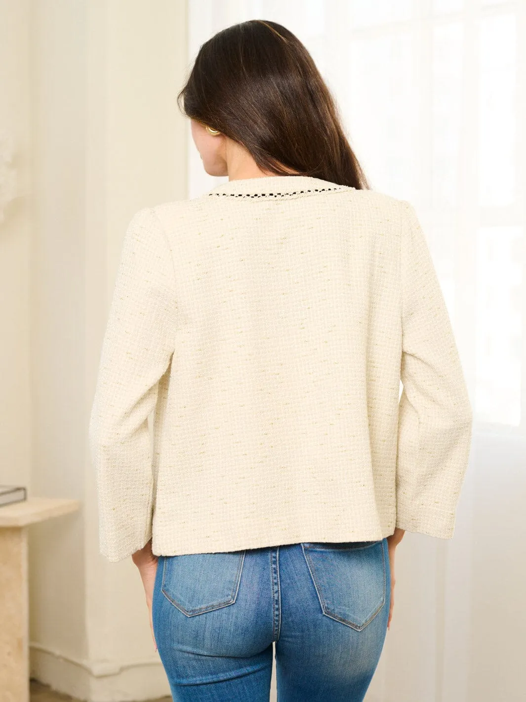 WOMEN'S LONG SLEEVE BUTTON CLOSURE SHIMMER DETAILED BLAZER