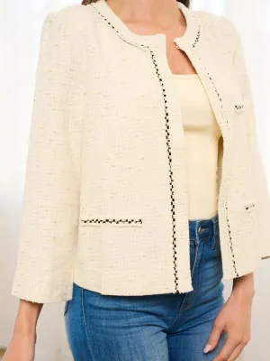 WOMEN'S LONG SLEEVE BUTTON CLOSURE SHIMMER DETAILED BLAZER
