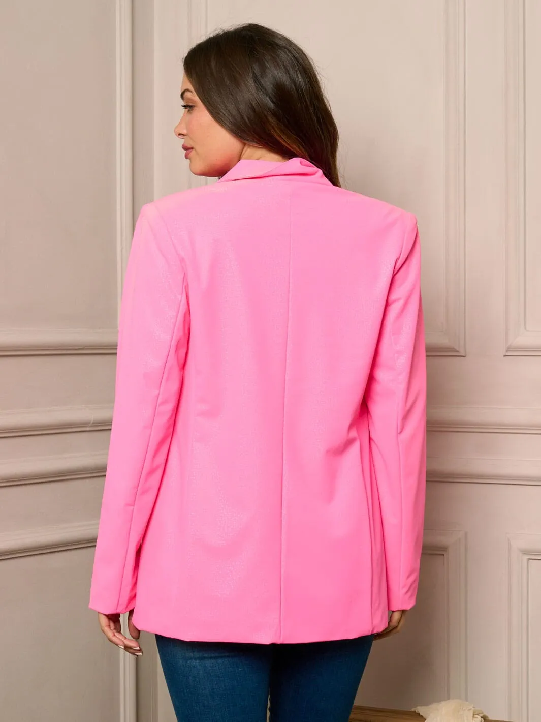 WOMEN'S LONG SLEEVE BUTTON CLOSURE SNAKE PRINT PU BLAZER