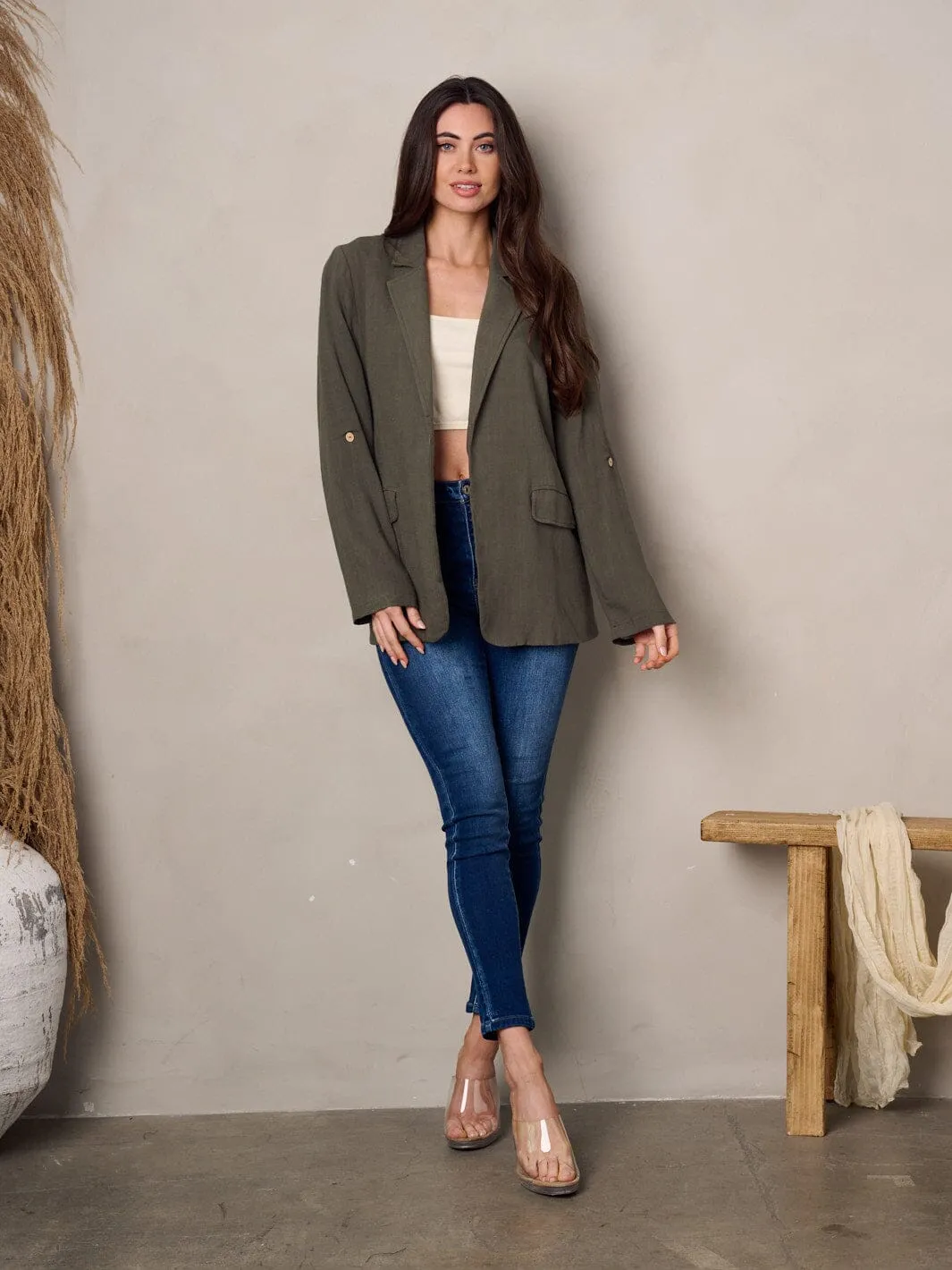 WOMEN'S LONG SLEEVE FRONT POCKETS BLAZER