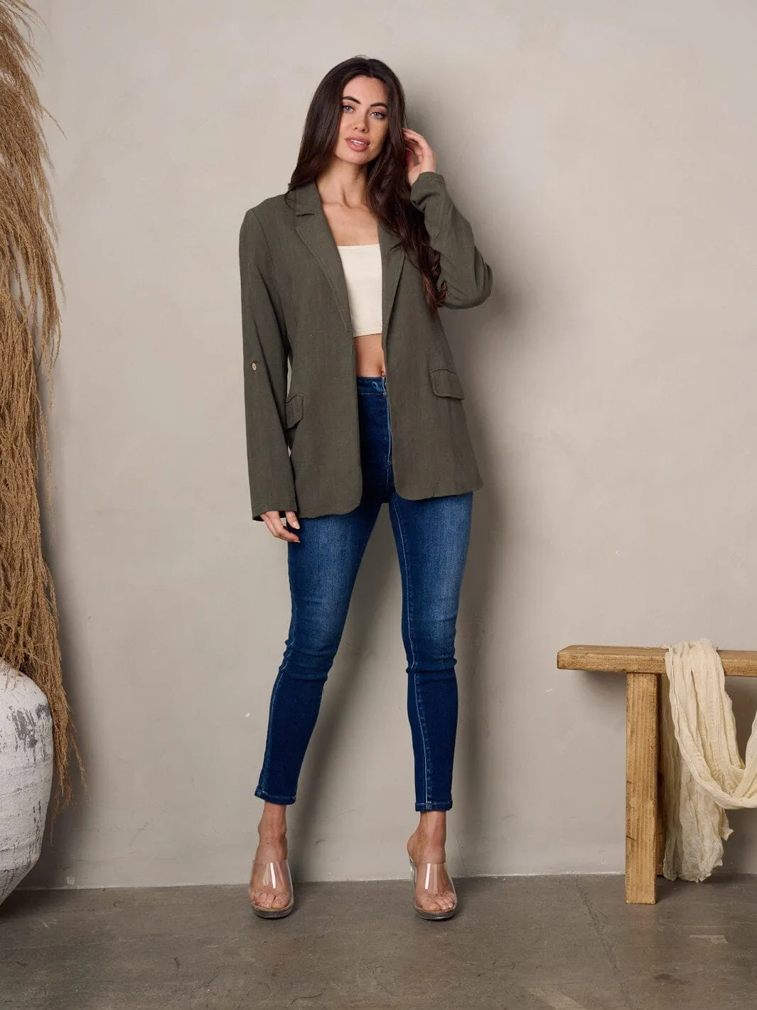 WOMEN'S LONG SLEEVE FRONT POCKETS BLAZER