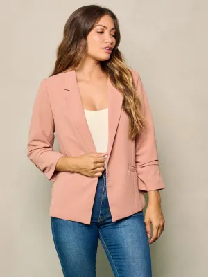 WOMEN'S RUCHED LONG SLEEVES OPEN FRONT BLAZER