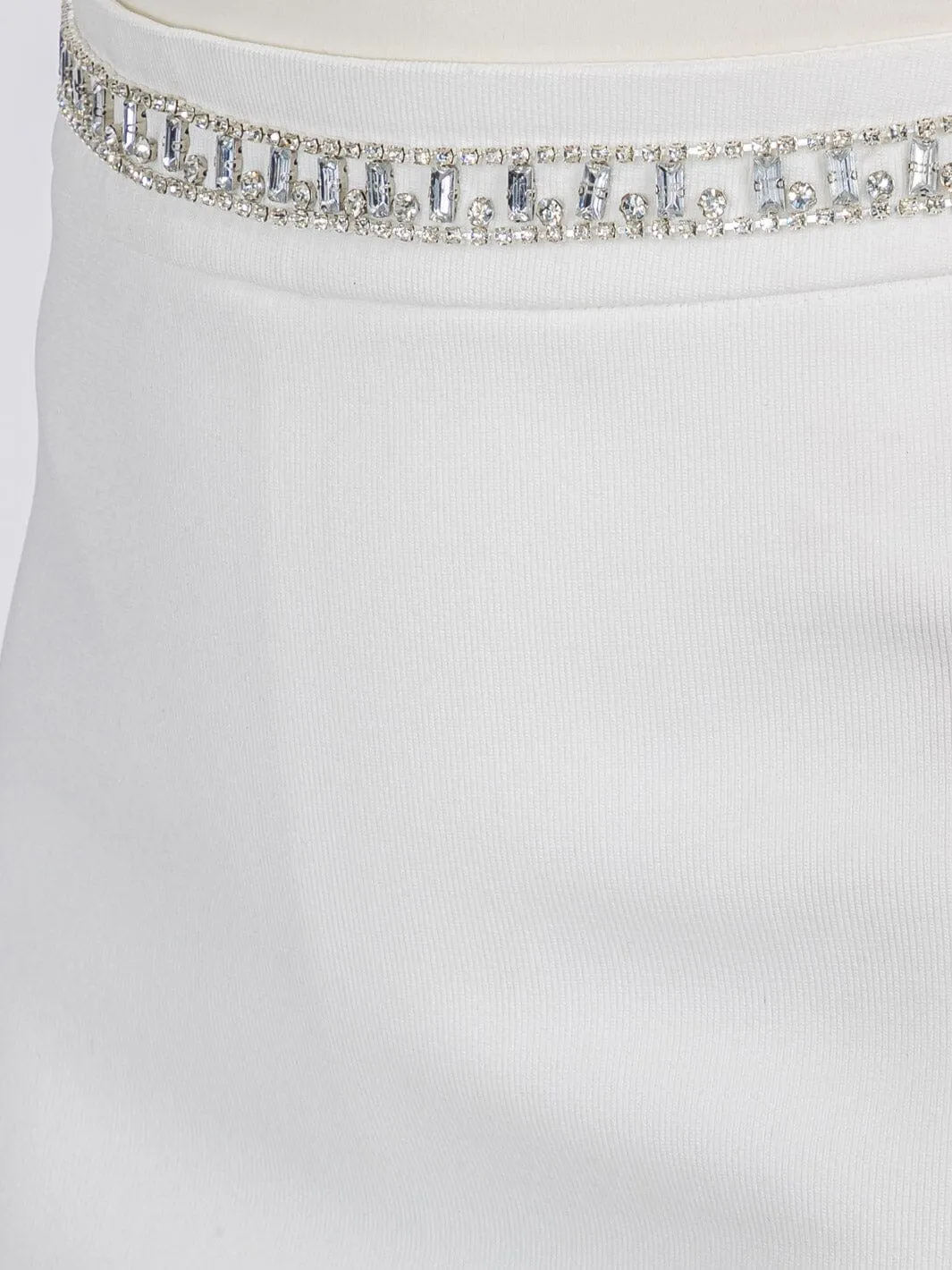 WOMEN'S ZIP UP STUDS TRIM DETAILED BANDAGE MINI SKIRT